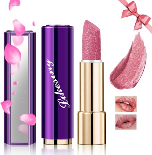 Kalanka-1 Pièces Pailleté Rouge A Levre Longue Tenue Rouge A Levre Nude Rose Rouges À Lèvres Sans Transfert Brillant À Lèvres Rouge Lipstick Lip Gloss Kit Femme Fille Maquillage Coffret Cadeau Noël 