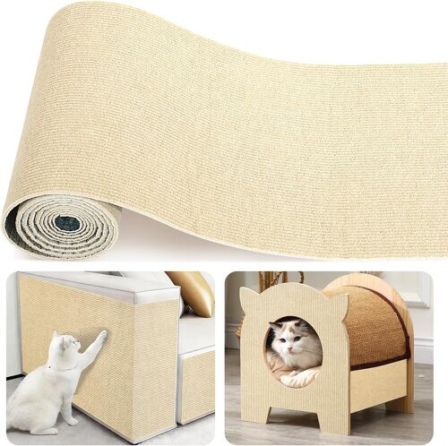 Kalanka-Tapis Griffoir Pour Chat Autocollant, 30cm×200cm Protection Canapé Chat Anti-Griffe, Diy Griffoir Mural Et Canapé, Des Meubles Canapés Et Portes(Khaki)