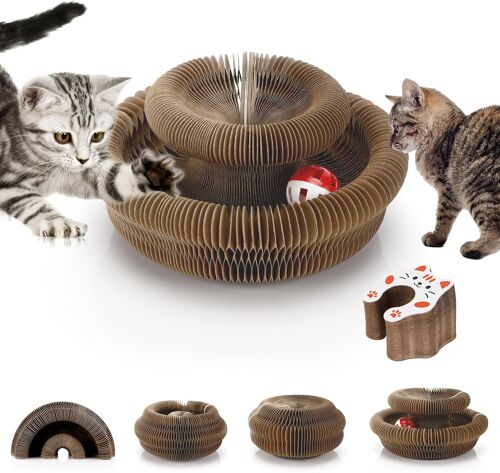 Kalanka-Magic Organ Griffoir Pour Chats, Cat Scratching Board Jouet À Griffer Interactif Avec Balle Cloche, Grattoir Multi-Formes Pliant, Carton Ondulé Tapis À Griffer
