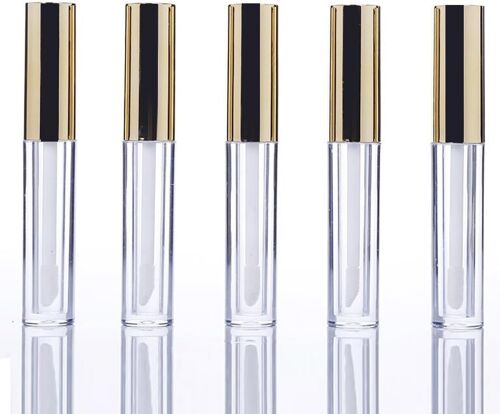 KALANKA-Lot de 5 tubes vides de gloss à lèvres - Flacons vides rechargeables - Mini tubes vides transparents rechargeables - Pour gloss à lèvres - Doré¿10ml¿