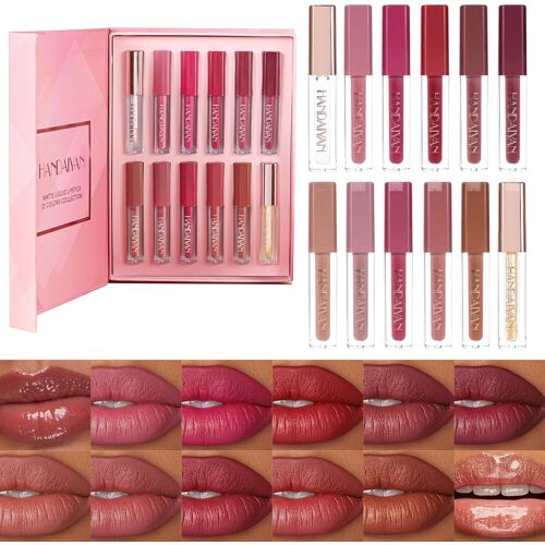 Kalanka-Ensemble De Gloss À Lèvres 12pcs,Huile De Gloss À Lèvres Brillante Et Mate,Glaze À Lèvres Durable Pour Les Femmes Et Les Filles,Kit De Maquillage À Lèvres Non Collant 