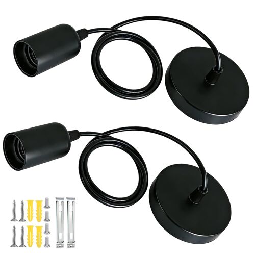 Kalanka-Lot De 2 Suspension E27, Cable Réglable 100cm, E27 Porte Lampe Suspension, Luminaire Douille Pour Éclairage De Plafond Salon Chambre Cuisine Bureau