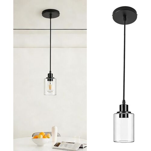 Kalanka-Suspension De Salle À Manger, Luminaire Suspendu Vintage Industriel E27 Noir, Abat-Jour Gris Fumé, 1 Lumière Pour Cuisine, Chambre, Hôtel (Ampoule Non Incluse)