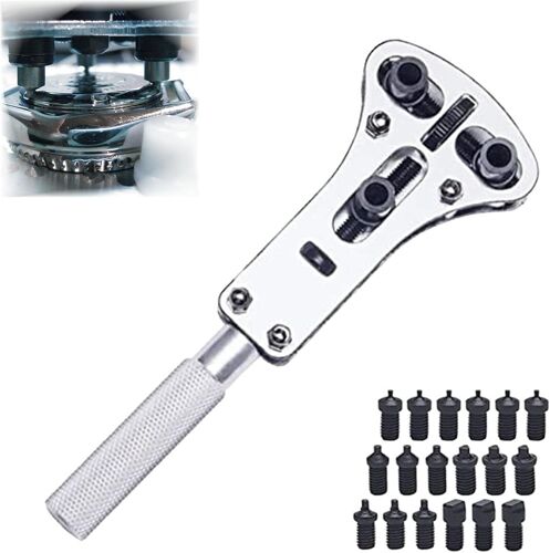 Kalanka-Ouvre Montre,Ouvre Boitier Montre,Outil De Réparation De Montres,Montres Arrière Couverture Clé Ouvreur,Avec 18 Vis D'ouverture,Pour Réparer Tous, Argent