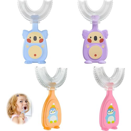 Kalanka-4 Pcs Brosse A Dent Enfant En Forme De U, Conception De Tête De Brosse En U Poils En Bebe En Silicone Nettoyage Oral À 360° Tête En Silicone Gencives Et Fournit Pour Garçons Filles De 2 À 6 
