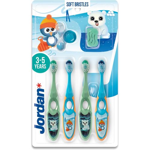 Kalanka-Jordan ® | Step 2 Brosse À Dents Pour Enfants | Brosse À Dents Pour Enfants De 3 À 5 Ans | Poils Souples, Double Poignée Ergonomique Et Sans Bpa | Couleur Bleu Et Vert | Pack 4 Unités 