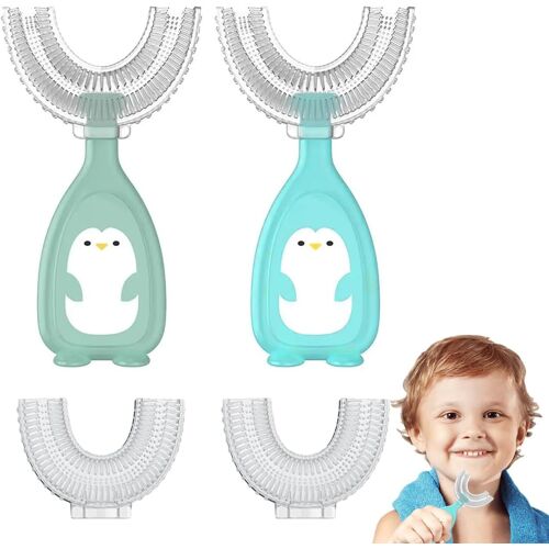 Kalanka-2 Pcs Brosse À Dent Enfant En Forme De U, Brosse À Dents Manuelle Enfant/Bébé Âge 2-6 Ans Brossage Nettoyage Complet 360 Degrés Tête De Brosse À Dent Avec Deux Brosses De Remplacement 