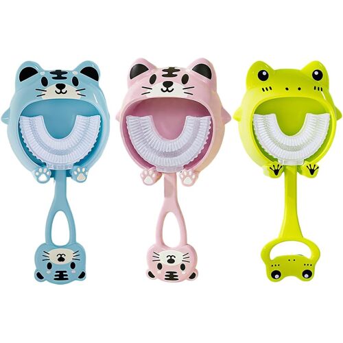 Kalanka-3 Pièces Brosse À Dent Enfant En Forme De U, Brosse À Dent Enfant Manuelle Avec Poils En Silicone, Pour Les Enfants De 2 À 10 Ans, Fournit Un Nettoyage Complet 