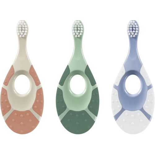 Kalanka-Jordan ® | Step 1 Green Clean | Brosse À Dents Bébé Durable 0-2 Ans | Poils Biosourcés Extra Doux, Manche 84% Recyclé, Anneau Mordant Doux | Couleurs Mélangées | 3 Unités 