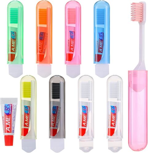 Kalanka-Lot De 8 Brosses À Dents De Voyage, Avec Dentifrice, Pliables, Pour Voyage, Enfants, Adultes, Multicolore 