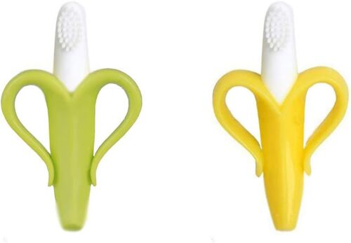 Kalanka-Lot De 2 Brosses À Dents Pour Bébé Et Anneau De Dentition En Un ¿ Brosse D'entraînement ¿ Vert Et Jaune 