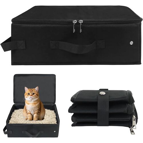 Kalanka-Litiere De Voyage Pour Chat, 40 X 30 X 15cm Litiere Portable Pour Chat, Tissu Oxford Pliable Et Portable Sac De Transport Pour Le Camping, L'intérieur Et L'extérieur (Noir)