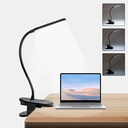 Kalanka-® Lampes Lecture À Pince Led Alimentée Par Batterie, Protection Des Yeux, 3 Niveaux De Luminosité Et Flexible À 360° Lampe Bureau Clipsable Pour Tête Lit Bbureau (Noir)