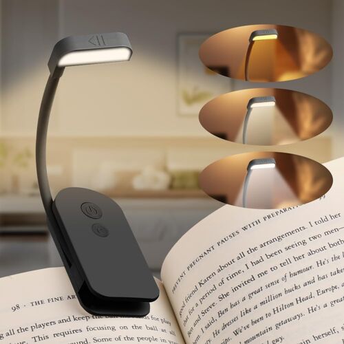 Kalanka-Lampe De Lecture Rechargeable, Portable Longue Durée Mini Led Liseuse Lampe Clip, 360° Cou Flexible, 3 Modes Protection Des Yeux (Chaud/Blanc/Mixte), Gradation, Longue Travail Pour Lire Au Li