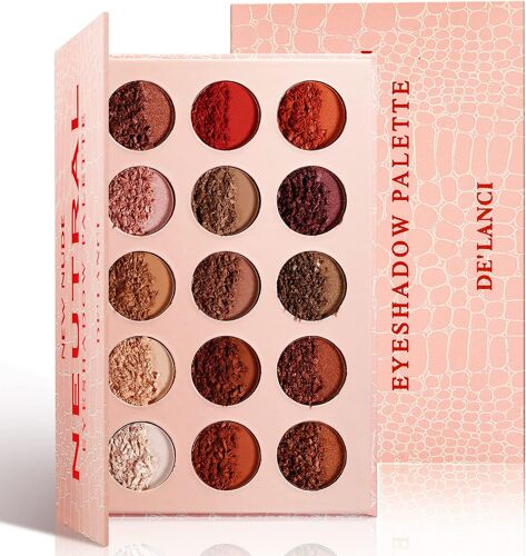 Kalanka-De'lanci Palette De Fards À Paupières Neutres - Or Rose Fumé - Rouge Marron Mat Hautement Pigmenté - 15 Couleurs - Avec Ton Bronzé Naturel Et Chaud 