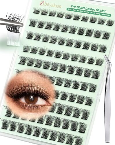 Kalanka-Faux Cils Pré-Collés En Grappes ¿ Cils Auto-Adhésifs Sans Colle, Faciles À Poser, Effet Naturel ¿ Press-On Lashes Diy 8mm 10mm 12mm 14mm Avec Pincette (Xm01) 