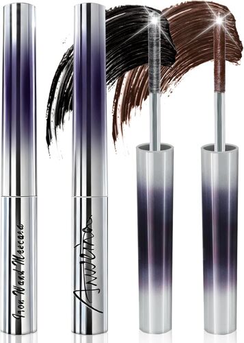 Kalanka-2 Pcs Metal Mascara, Mascara Waterproof, Washable Mascara Brosse Metal, Ajouter Des Fibres Pour Un 3d Curlingmascara Volume Et Longueur, Long Lasting, Smudge-Proof, Clump-Free (Noir, Marron) 