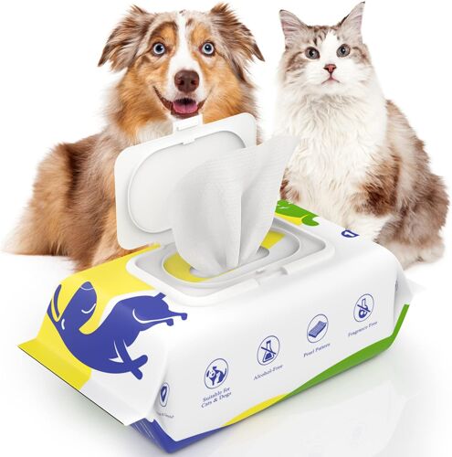 Kalanka-100pcs Lingettes Nettoyantes Pour Chien, Lingettes Désodorisantes Pour Animaux, Lingettes Épaisses Non Parfumées Pour Toilettage Des Yeux Oreilles Pattes Poil Pour Chats Chiens, Naturelles