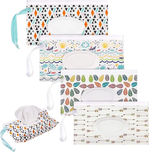 Kalanka-Lot De 4 Pochettes Pour Lingettes Humides, Extra Large, 25,4 X 15,2 Cm, Réutilisables, Distributeur De Lingettes Pour Bébé Et Adulte (Coloré) 
