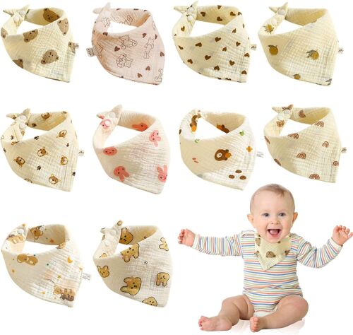 Kalanka-10 Pcs Bavoir Bandana Bebe Bavoir Triangle Bébé Doux Et Hypoallergénique Respirant Et Absorbant Deux Boutons Pression Réglables Convient Aux Filles Aux Garçons De Tous Âges