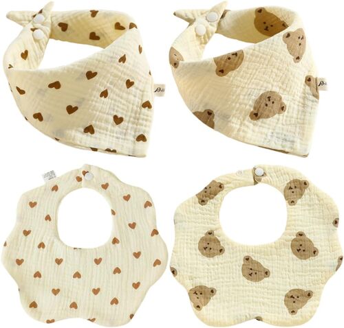 Kalanka-4 Pièces Bavoirs Bébé, Écharpe Bébé, Bavoirs Bébé Naissance, Unisex Garçons Filles, Bébé Bandana Bave Bavoirs Pour Unisexe Bébé Filles Garçons Bave Et Dentition