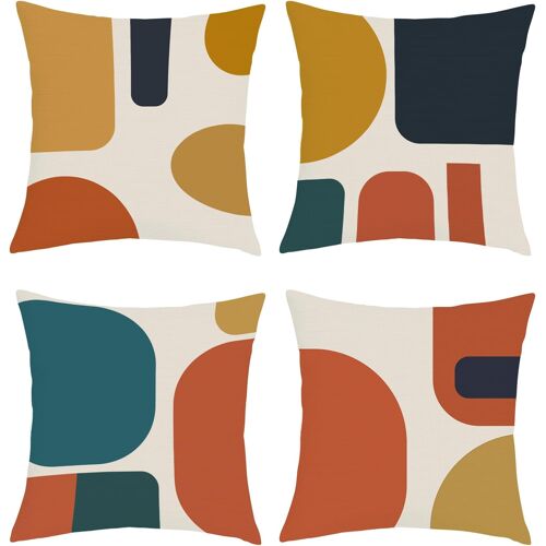 Kalanka-Housse Coussin 45x45 Lot De 4 Boho Orange Abstrait Géométrique Taie D'oreiller Bohême Moderne Minimaliste Housse D'oreiller Pour Coussins Canapé Housses Home Décor