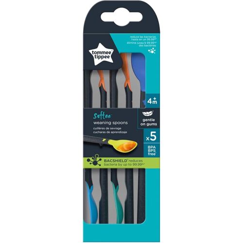KALANKA-Cuillères de sevrage Softee à partir de 4 mois, Lot de 5, Manche long antidérapant, Embout extra-doux, Cuillères pour bébé sans BPA