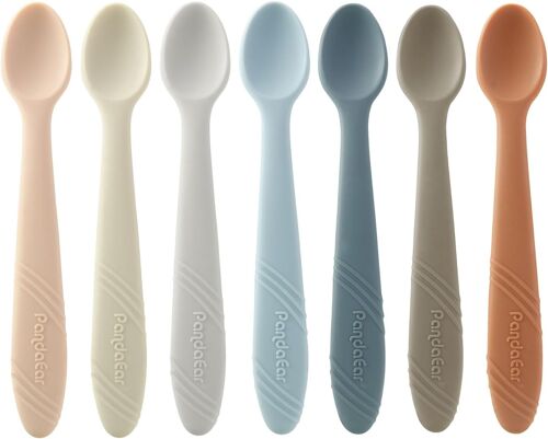 Kalanka-7 Pack Cuillères D'alimentation En Silicone Pour Bébé, Cuillères D'entraînement De Première Étape Ustensiles Pour Bébé, Embout Souple Adapté Aux Gencives Pour Le Sevrage Mené Par Bébé