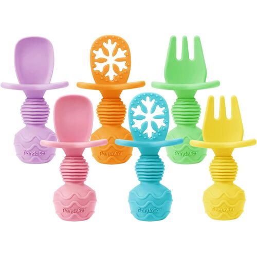 Kalanka-6 Pack Cuillères Pour Bébés Tout-Petits À Alimentation Autonome, Ustensiles En Silicone Pour Sevrage Lumineux, Cuillère D'alimentation Infantile