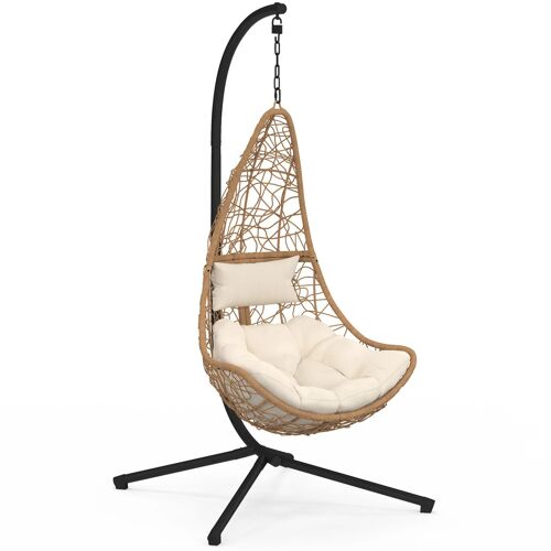 Fauteuil Demi-Lune Suspendu Ajouré Effet Rotin Avec Coussin Écru
