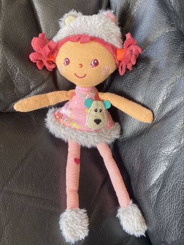 Doudou peluche lilliputien cesaria rose orage bonnet gris 27cm