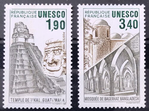 Série Unesco Patrimoine Universel 1986 - Temple Tikal Guatemala N° 91 + Mosquée Bagerhat Bangladesh N° 92 Neufs** Luxe (= Sans Trace De Charnière) - France Année 1986 - Brn83 - N34490