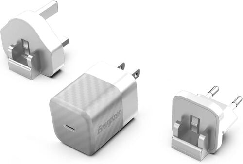 ELVORIX-- Chargeur Rapide USB-C 20W - sans Câble - 3 Prises Incluses (EU/US/UK) - Argent/Gris