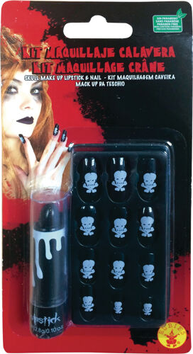Rubies Kit Rouge À Lèvres Et Faux Ongles Tête De Mort 