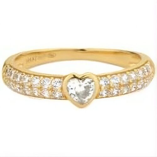 Bague Femme 24kae - Argent 925 Doré Avec Double Rang De Pavé Et CUr En Zirconium
