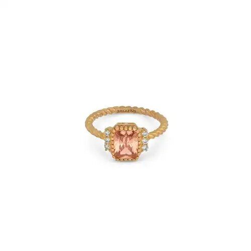 Bague Femme 24kae - Argent 925 Doré Avec Oxyde De Zirconium Rectangulaire Couleur Pêche