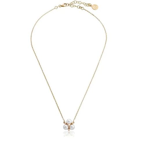 Collier Femme Majorica - Chaîne Dorée Et Pendentif Motif Trèfle En Perles Blanches