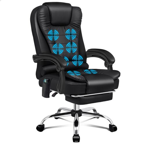 ALFORDSON Chaise de bureau ergonomique, Fauteuil avec fonction de massage thermique, chaise d'ordinateur en cuir PU avec accoudoirs rembourrés et appui-tête souple, noir