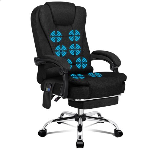 ALFORDSON Chaise de bureau ergonomique, Fauteuil avec fonction de massage thermique, chaise d'ordinateur en tissu avec accoudoirs rembourrés et appui-tête souple, noir