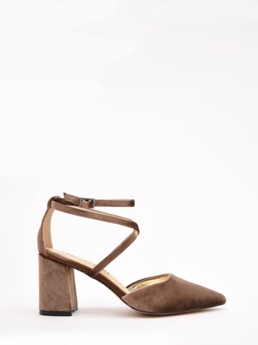 Escarpins En Velours Taupe Avec Brides Croisées - 37
