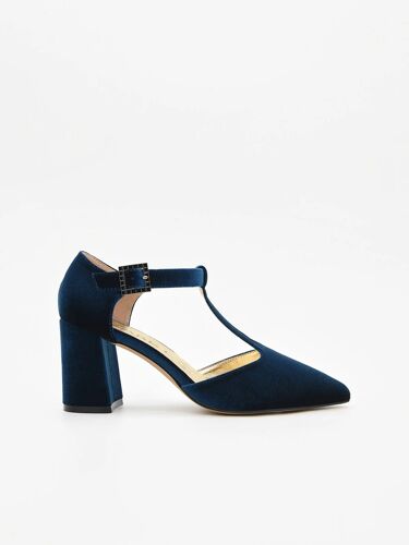 Chaussure Élégante En Velours Bleu Avec Bandeau Au Cou-De-Pied - 41