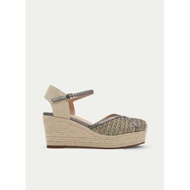 Espadrille Compensée Beige Et Gris Métallisé