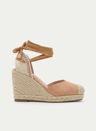 Espadrille Compensée Taupe Avec Rubans La Cheville