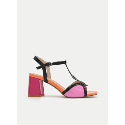 Sandale Noire Multicolore Talon Rose Avec Bride En T