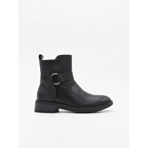 Chaussures Bottes En Cuir Noir Avec Boucle Latérale