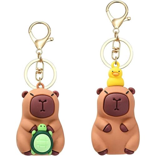 Kalanka-2 Pièces Capybara Porte Clé Porte Clef Personnalisable Doudou Capybara Kawaii Bag Charm Mignon Keychain Forme D'animal Pendentif Jouet Cadeau D'anniversaire Pour Enfants