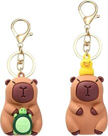 Kalanka-2 Pièces Capybara Porte Clé Porte Clef Personnalisable Doudou Capybara Kawaii Bag Charm Mignon Keychain Forme D'animal Pendentif Jouet Cadeau D'anniversaire Pour Enfants