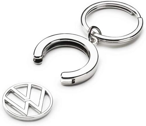 KALANKA-000087010BT Porte-clés avec jeton de Chariot de Courses avec Nouveau Logo VW, argenté, Länge: 6,5cm / Breite: 3,5cm