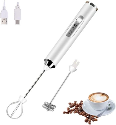 Kalanka-Mousseur À Lait Électrique Portable Avec 2 Têtes, Fouet Mélangeur À Mousse Avec Usb Rechargeable 3 Vitesses, Mélangeur De Mousse Pour Latte, Cappuccino, Chocolat Chaud, ?uf (Blanc)