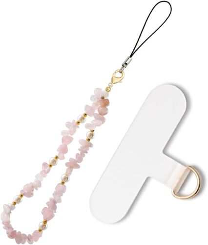Kalanka-Chaîne De Téléphone Portable, 1 Créative Et Personnalisée, Perles Faite À La Main En Pierre Naturelle Et Cristaux, Clip Inclus, Bracelet Téléphone, Cordon Pour Bijoux De Téléphone (Rose)